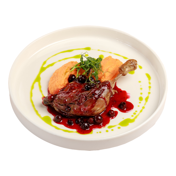 Утиная ножка конфи с морковным пюре