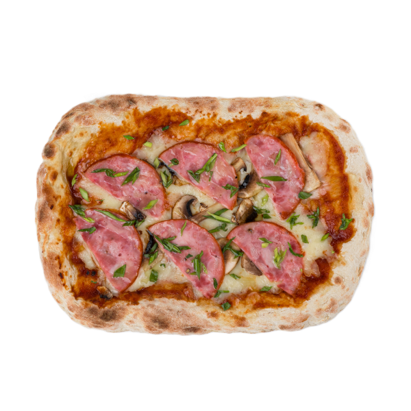 Римская пицца с ветчиной и грибами