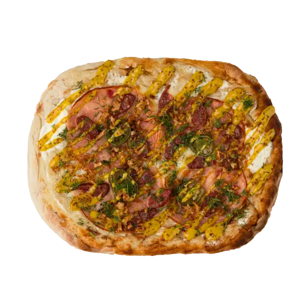 Изображение Римская пицца с колбасками и ветчиной