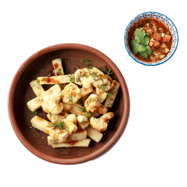 Хрустящие баклажаны и цветная капуста с сальсой п/м