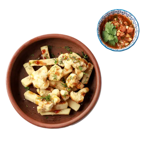 Изображение Хрустящие баклажаны и цветная капуста с сальсой п/м