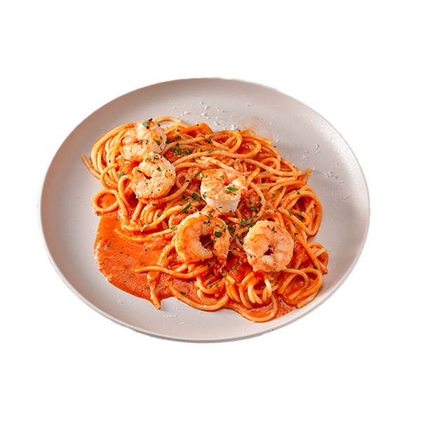 Спагетти Аррабиата с тигровыми креветками