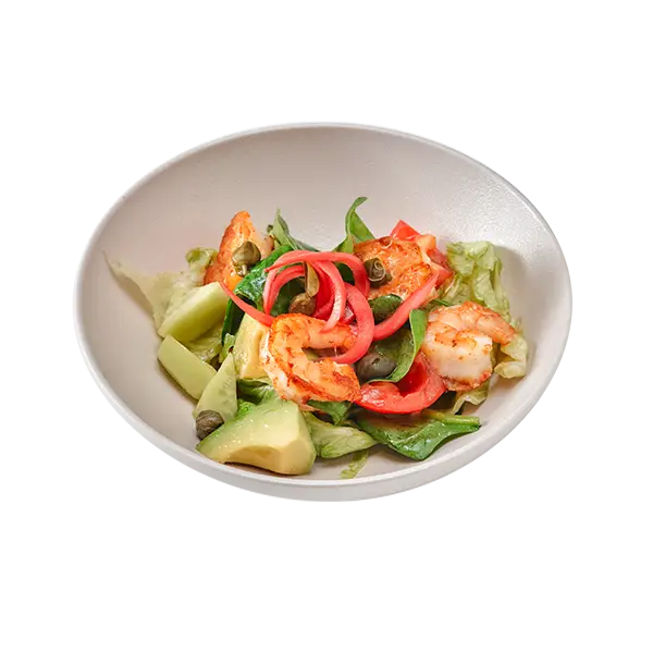 Изображение Салат с тигровыми креветками, авокадо и каперсами