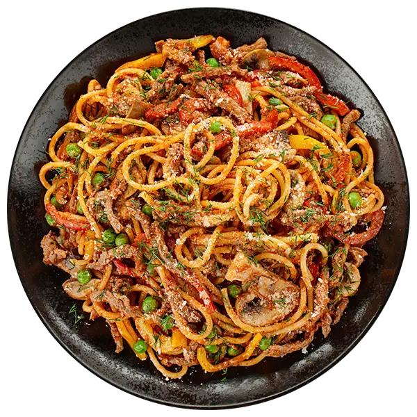 Изображение Острый с телятиной,грибами и зелёным горошком 