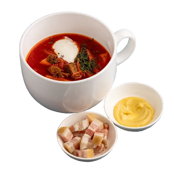 Изображение Борщ со сметаной и салом