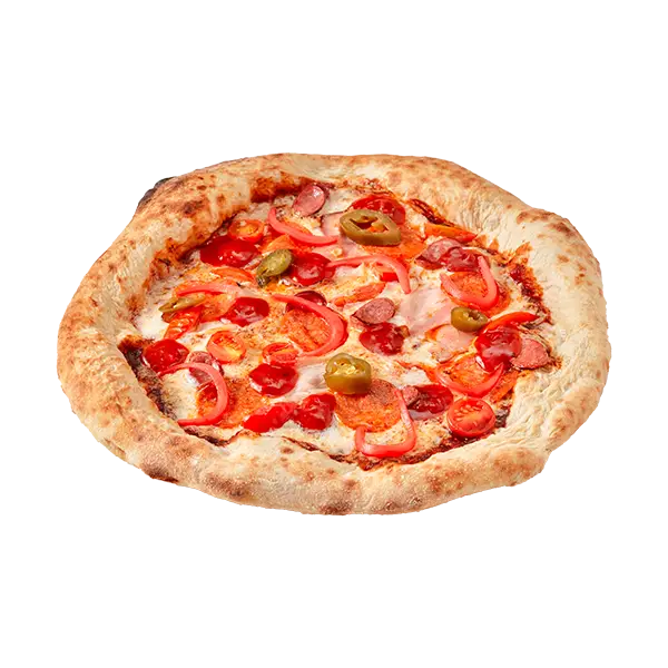 Изображение Пицца экстрамясная с беконом, колбасками и пепперони