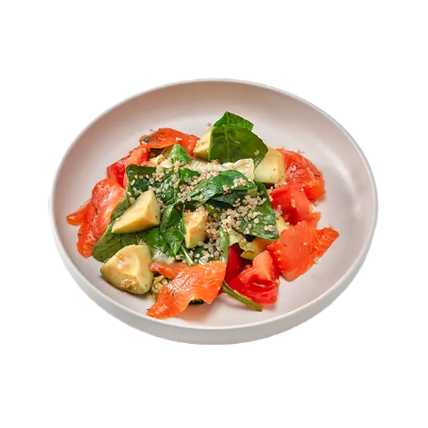 Изображение Салат с форелью малой соли, киноа и авокадо