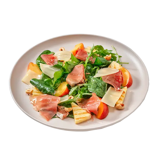 Изображение Салат с прошутто, сезонными фруктами и халуми